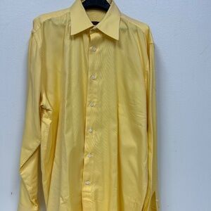Bijan Mens Shirt Canary Yellow Cotton 16.5/ Large Button Tuck Strap